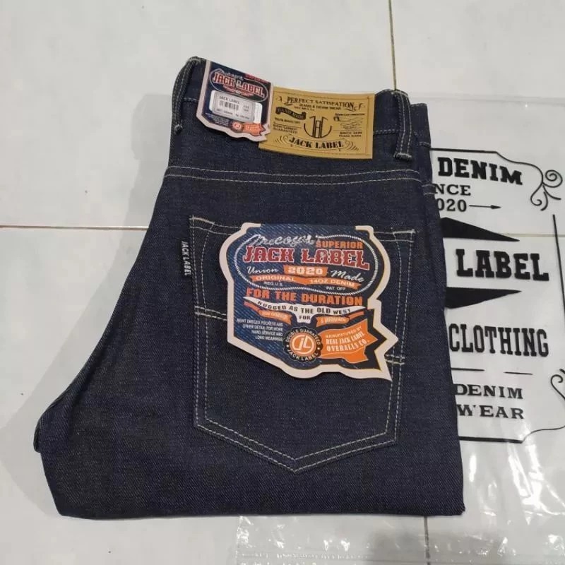 JACK LABEL - celana jeans pria denim salvedge Jack label 14 Oz shell stitch black indigo