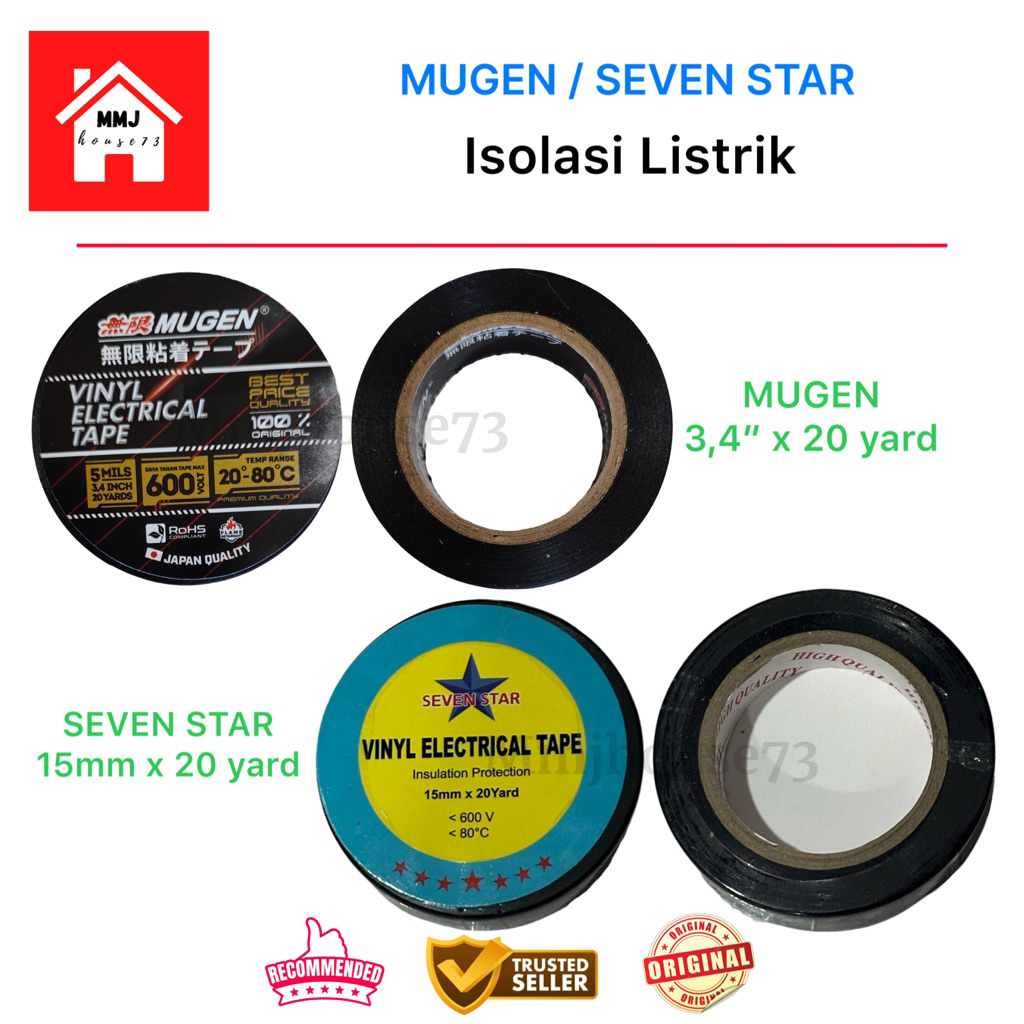 MUGEN/SEVEN STAR Isolasi Listrik Hitam PVC / Lakban Hitam Electrical Tape