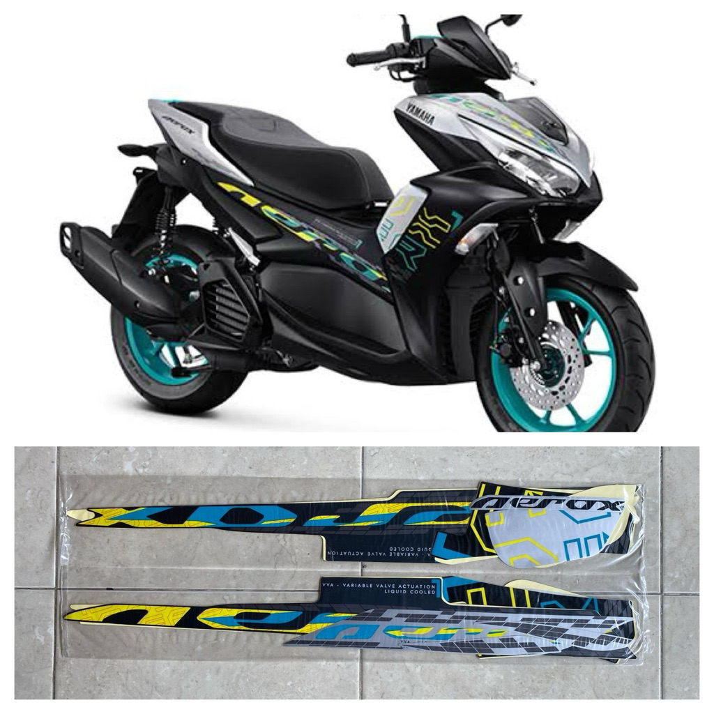 ORIGINAL STRIPING STIKER LIS BODY MOTOR YAMAHA AEROX CONNECTED 155 2024 HITAM SILVER