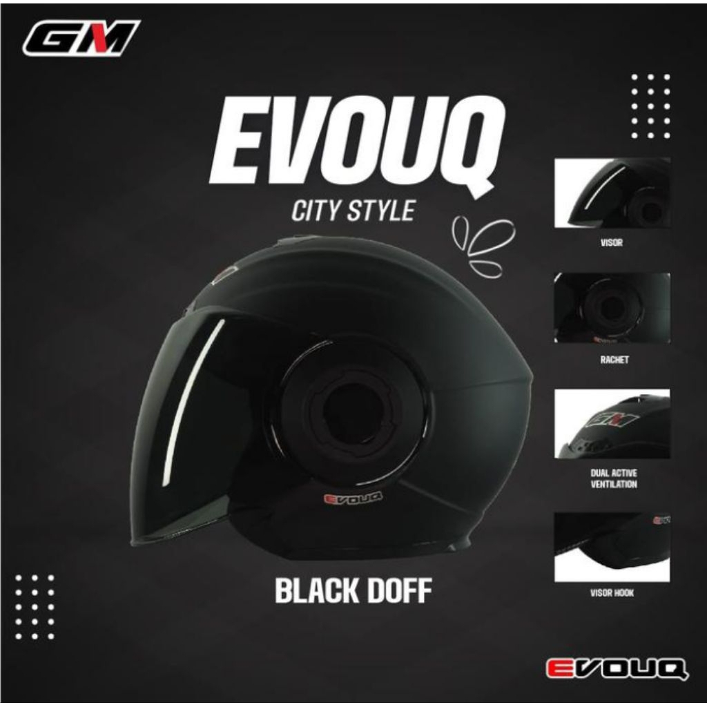 HELM HALF FACE GM EVOUQ SOLID POLOS KACA SMOKE HELM DEWASA
