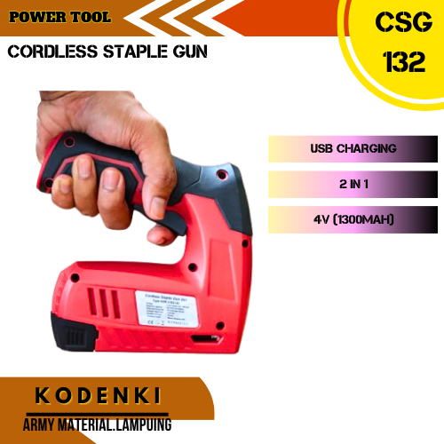 

KODENKI CORDLESS STAPLE GUN STAPLES BATERAI 2 IN 1 CSG-132 STAPLER OTOMATIS 4 VOLT @ARMY
