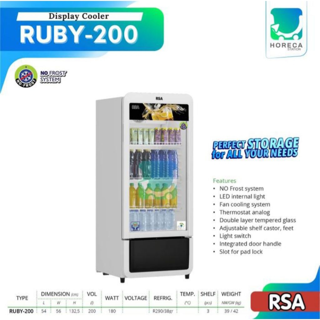 SHOWCASE RSA RUBY-200 3RAK SHOWCASE DISPLAY COOLER RSA 3 RAK SHOWCASE RSA 3 RAK RUBY200