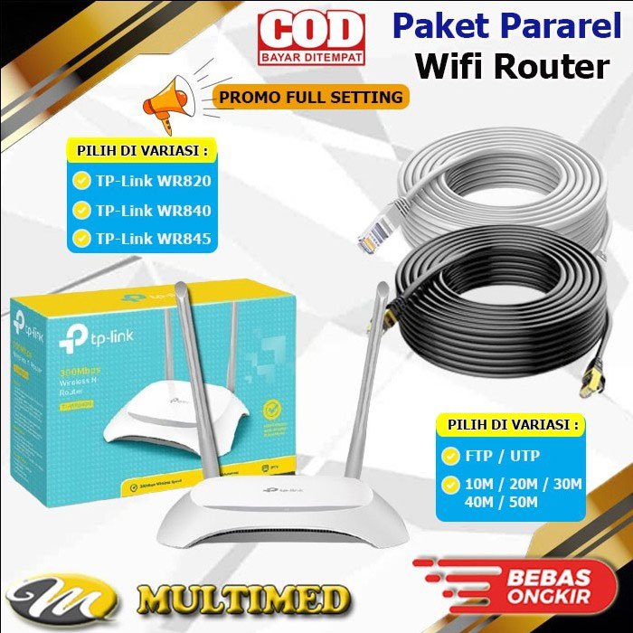Paket Pararel Wifi / Internet Tp-Link Router + Kabel LAN 10-50 Meter