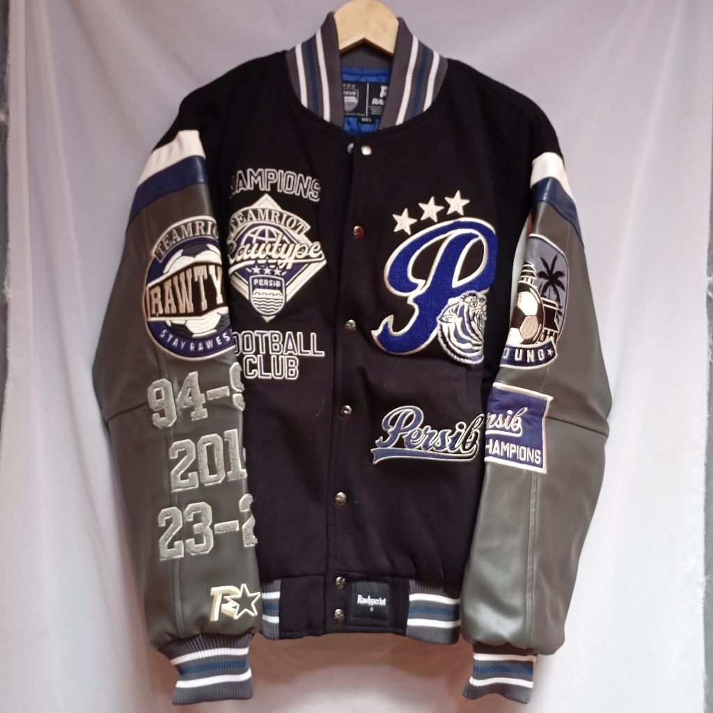 Persib X RTR Varsity Hitam Grey | Jacket Baseball | Jacket Varsity Rawtype Riot