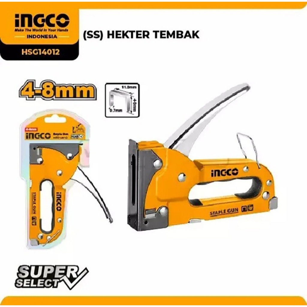 

Staple Gun INGCO 4-8mm HSG14012 Stapler Staples Steples Tembak Jok Motor Pigura dll
