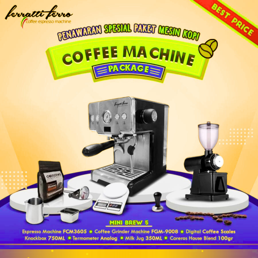 Paket Mesin Kopi Espresso / Mesin Kopi Ferratti Ferro - Mini Brew 5