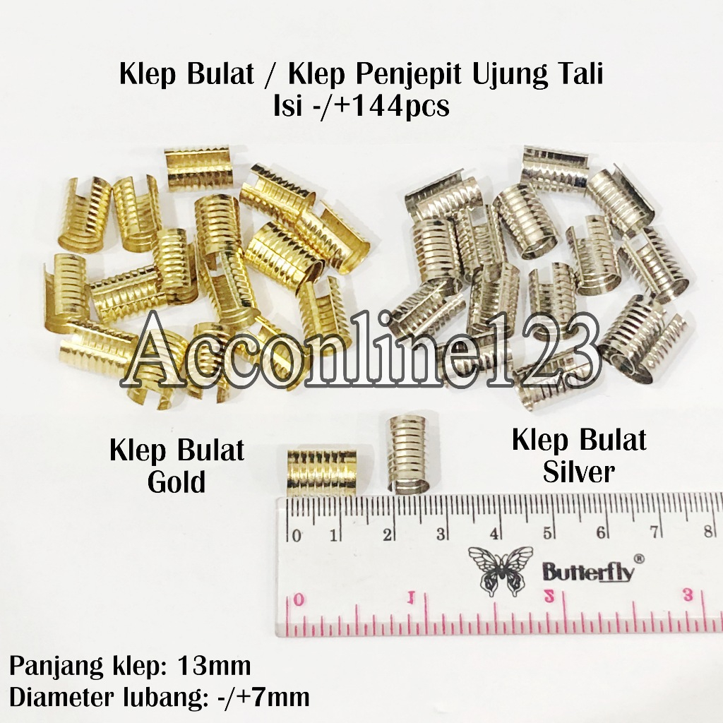 (Isi -/+144pcs) Klep Bulat Silver dan Gold / Klep Penjepit Ujung Tali Bulat / Klep Tali ID Card Mode
