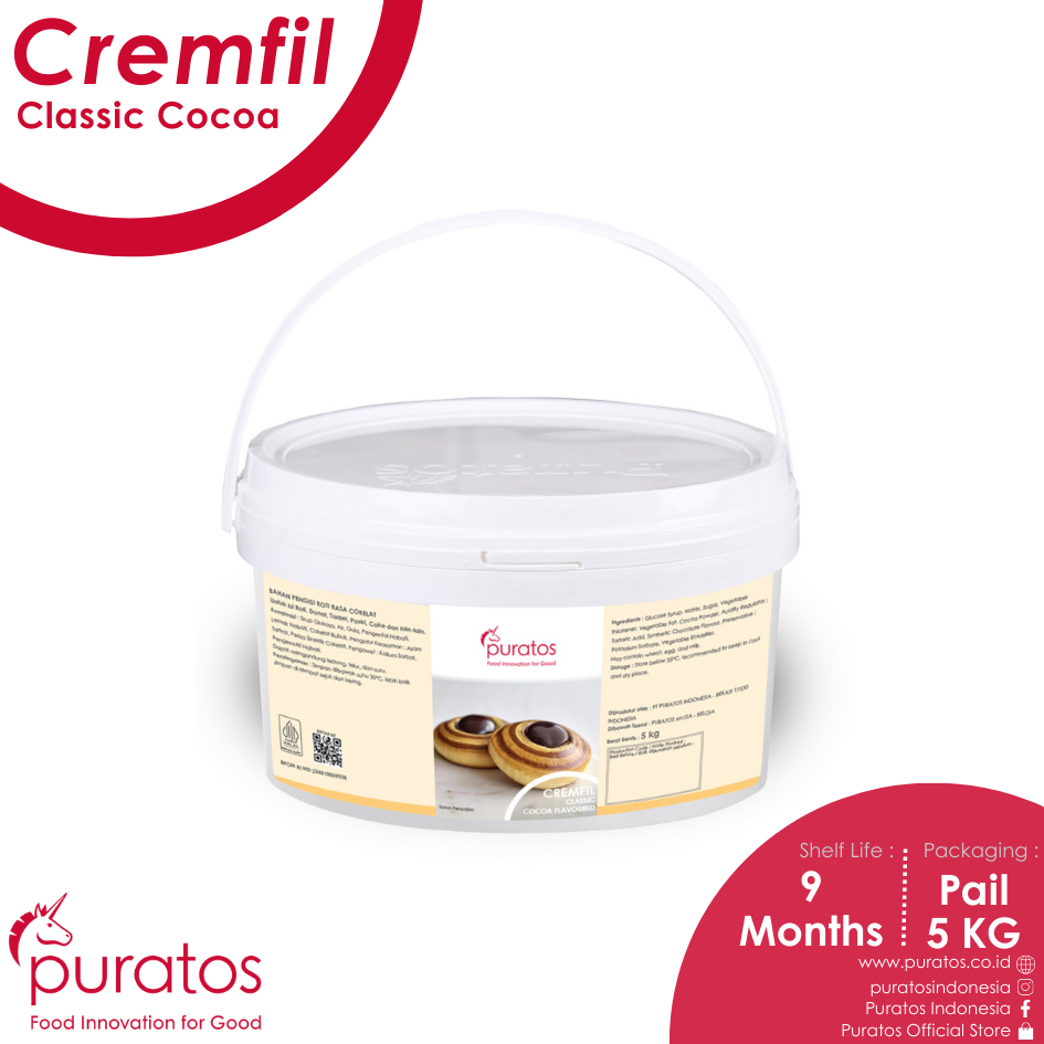 

Puratos Cremfil Classic Cocoa / Cream (Krim) Filling Siap Pakai Rasa Cokelat