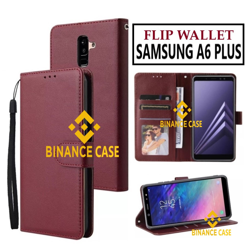 LEATHER FLIP CASE SAMSUNG A6+ CASE KULIT FLIP WALLET LEATHER KULIT PREMIUM SARUNG BUKA TUTUP KESING 