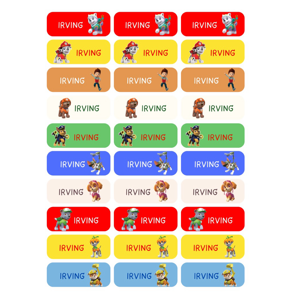

(isi30) 4x1.5cm sticker label nama anak anti air alat tulis buku paw patrol transformers lilo stitch