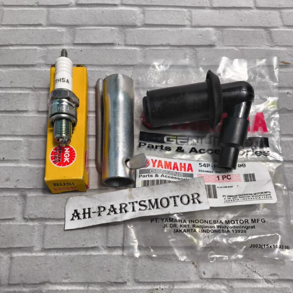 paket busi + tutup busi + kunci mio j / soul gt 110 / mio m3 / soul gt 125