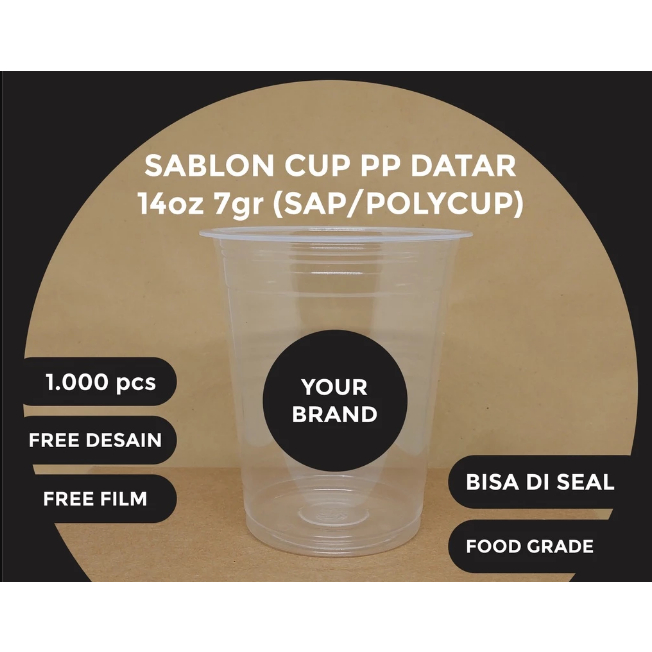 Sablon Gelas Cup Plastik PP Datar Oval 12 oz 14 Oz  16 oz 7 Gr 18 oz 8 gr | Sablon 1 Warna 500 pc