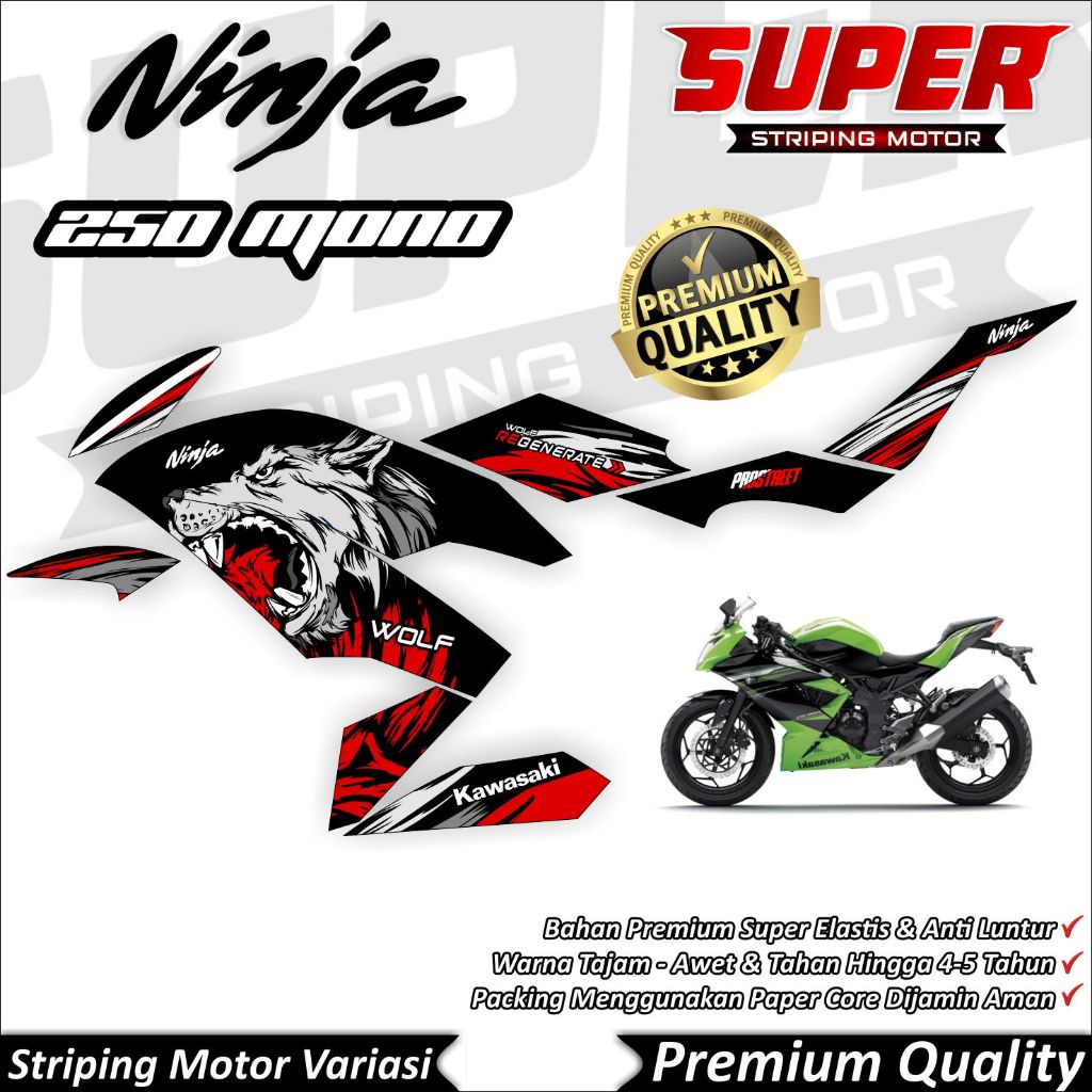 Stiker Ninja 250 Mono Luntur keren Striping Ninja 250 Mono Striping Kawasaki Ninja 250 Mono Serigala