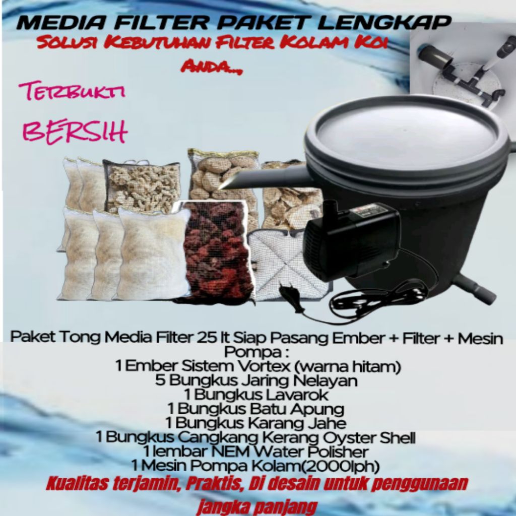 Media Filter Paket Lengkap + Ember Tempat Filter Kolam Ikan Koi