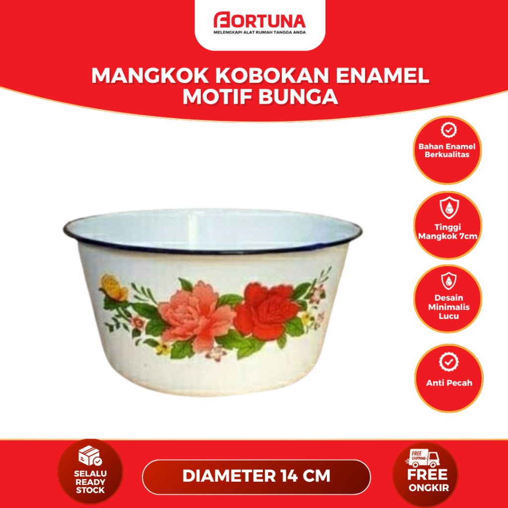 Mangkok Kobokan Enamel Motif Bunga 14 cm
