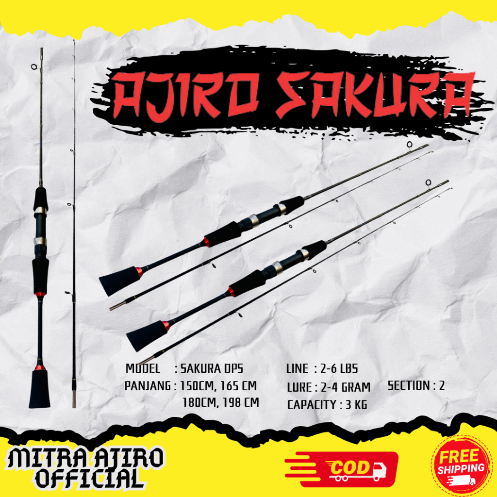 Joran Pancing ul ultralight Ajiro Sakura fiber solid lentur panjang 150 165 180cm 198 2-6LB