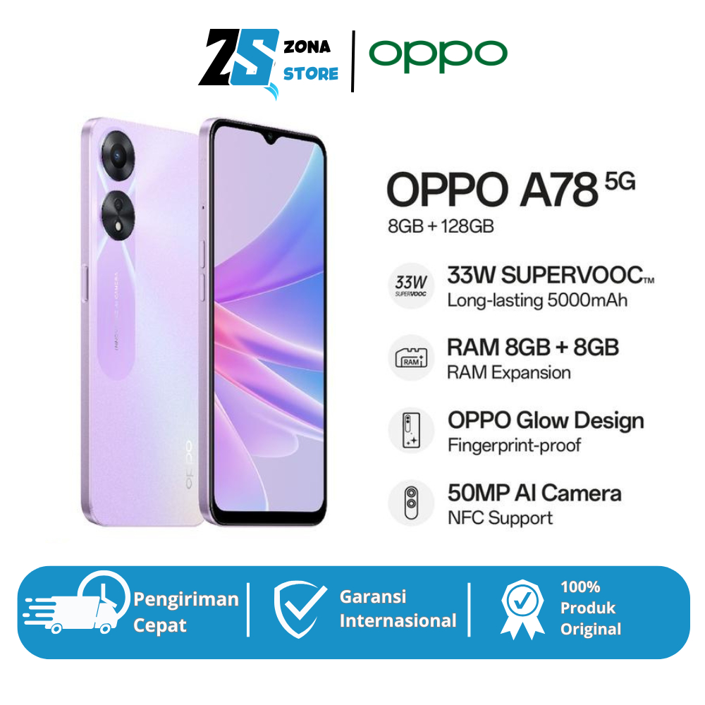 Oppo A78 Ram 8/256GB 5G Smartphone LET 6.56 inch Dual SIM 50MP+8MP Handphone