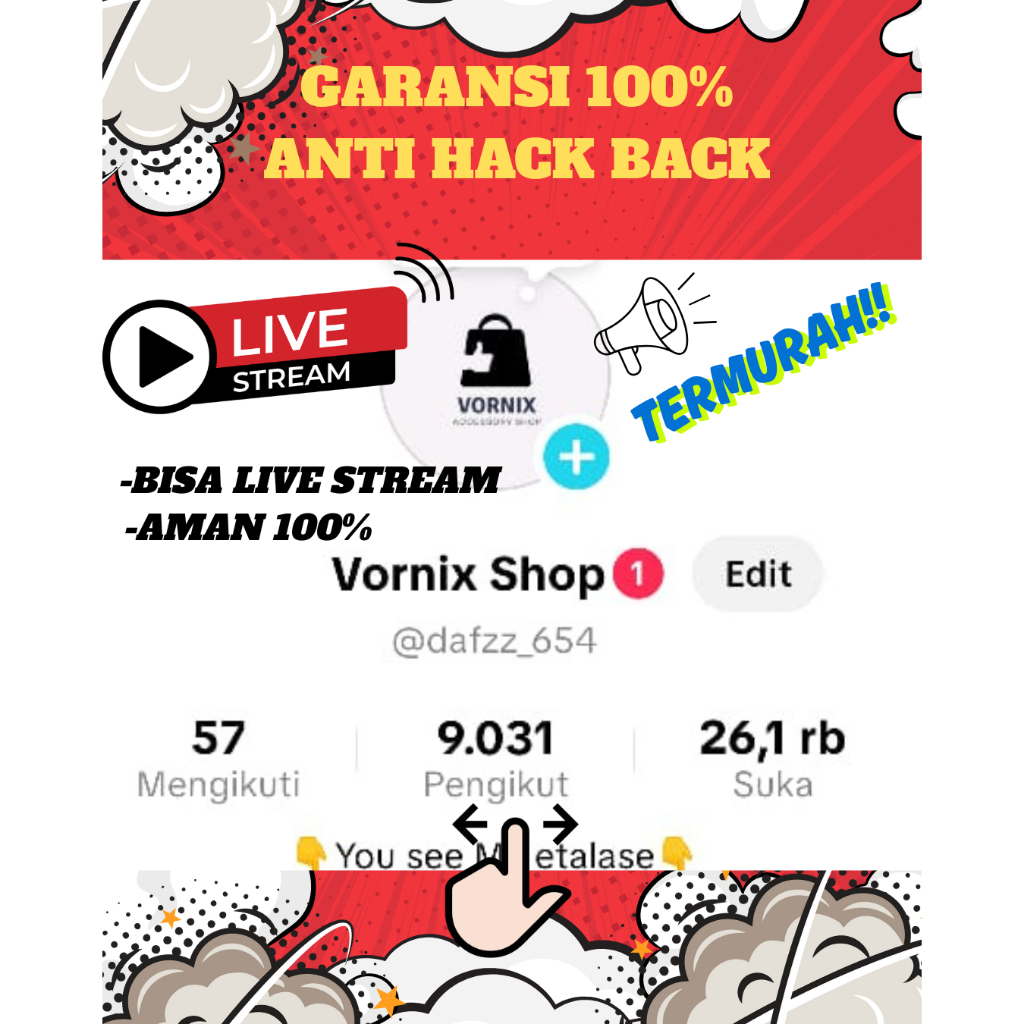 Jual akun tiktok AMAN 100% NO HACK BACK "produk cuma satu"