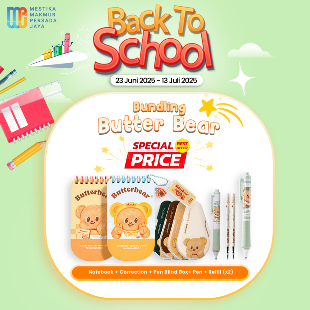 

Deli X Butterbear - Bundling Notebook + Correction Tape + Pen + Refill Lucu & Imut + Bonus