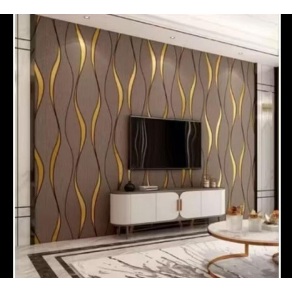 [ PUSAT GROSIR WALLPAPER ] Wallpaper Sticker Dinding Motif Gelombang Coklat Klasik Wallpaper Wallsti