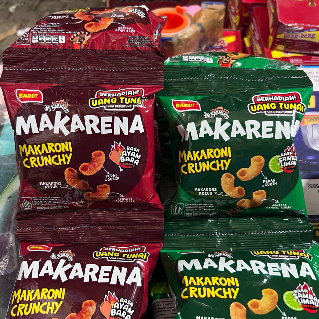 

Makarena Makaroni Crunchy AYAM BARA MEKSIKO / SAMBAL LIMAU MEKSIKO 1 Renceng 10 Pcs