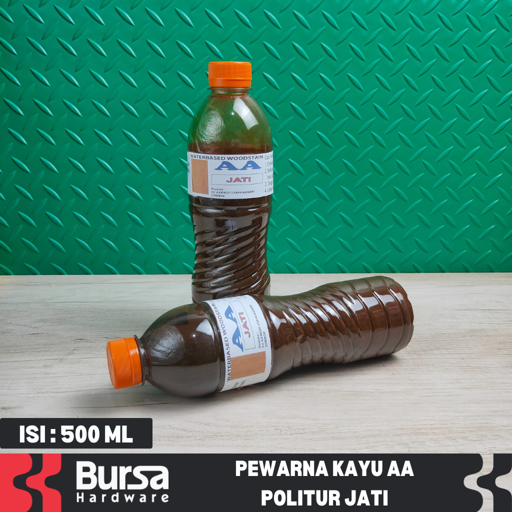 Pewarna Politur Kayu Jati Mahoni Waterbased AA Jati Plitur Woodstain Botol 500 ML