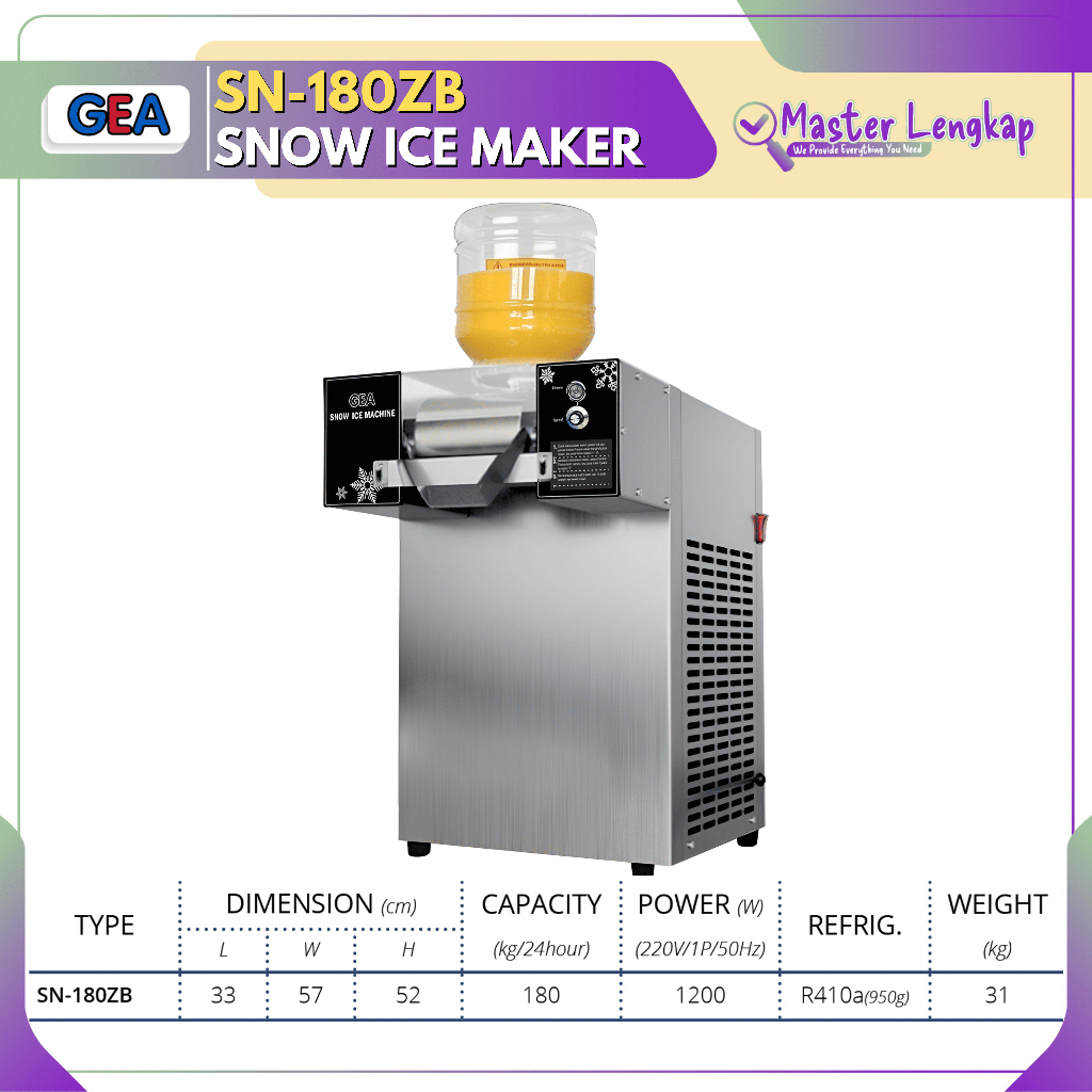 GEA SNOW ICE MAKER / MESIN BINGSU / ICE BINGSOO MACHINE SN-180ZB / SN180ZB / SN 180ZB / SN 180 ZB