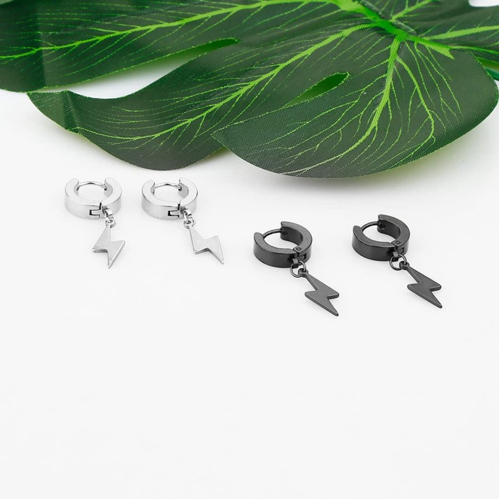 Anting Motif Petir / Sepasang Anting-Anting Jepit Model Kilat Silver Black Baja Tahan Karat / Flash 