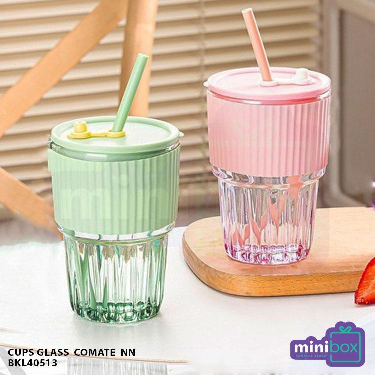 Gelas Tumbler Kaca Aesthetic Free Sedotan Gelas Tumbler Kaca Bening Anti Tumpah Gelas Minum Kaca