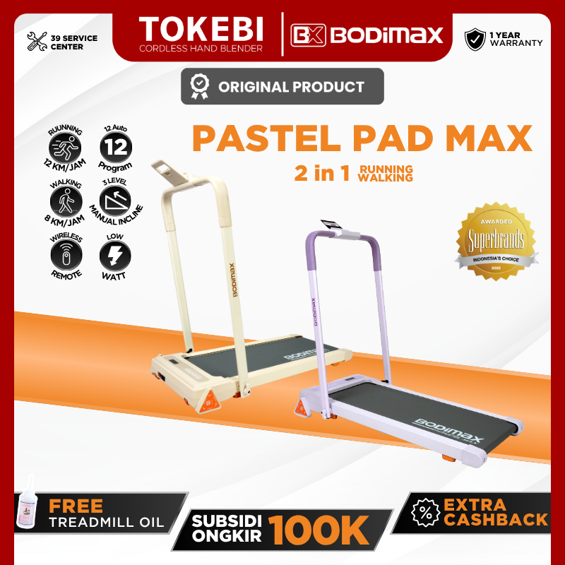 Bodimax PASTEL MAX Treadmill Lipat 12 km/jam Incline Manual 3 Level - Lilac/Ivory