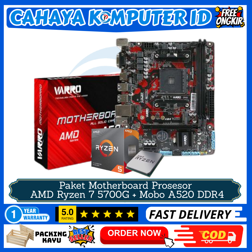 PAKET AMD Ryzen 3 3200|Ryzen 5 4600|Ryzen 5 5500GT|Ryzen 5 5600GT|Ryzen 7 5700G + Mobo A520M GARANSI