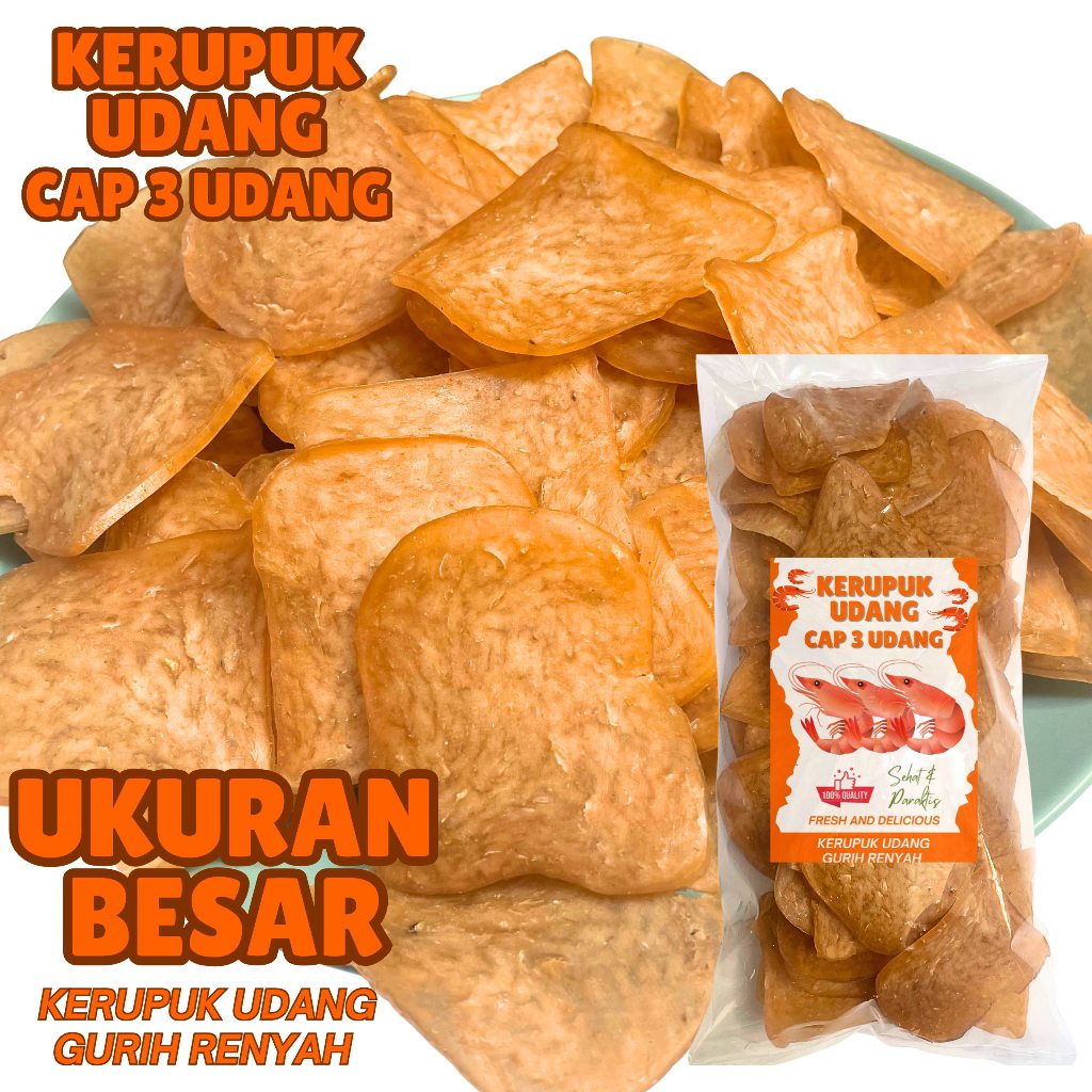 

Kerupuk Udang Mentah Cap 3 Udang shrimp Premium Ukuran Besar Kemasan 250 gr