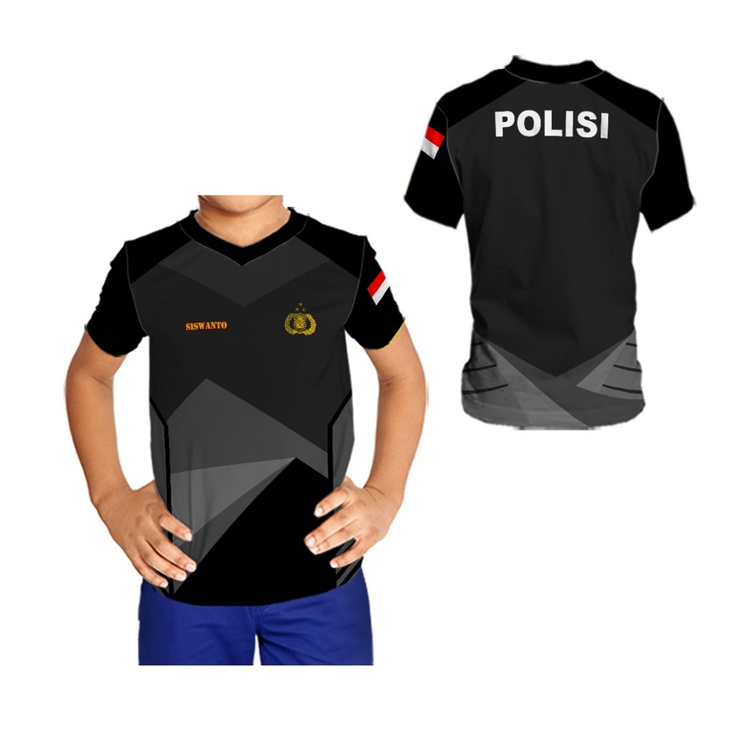POLISI - HITAM Pakaian Baju Kaos Anak Laki - Laki Printing FREE NAME