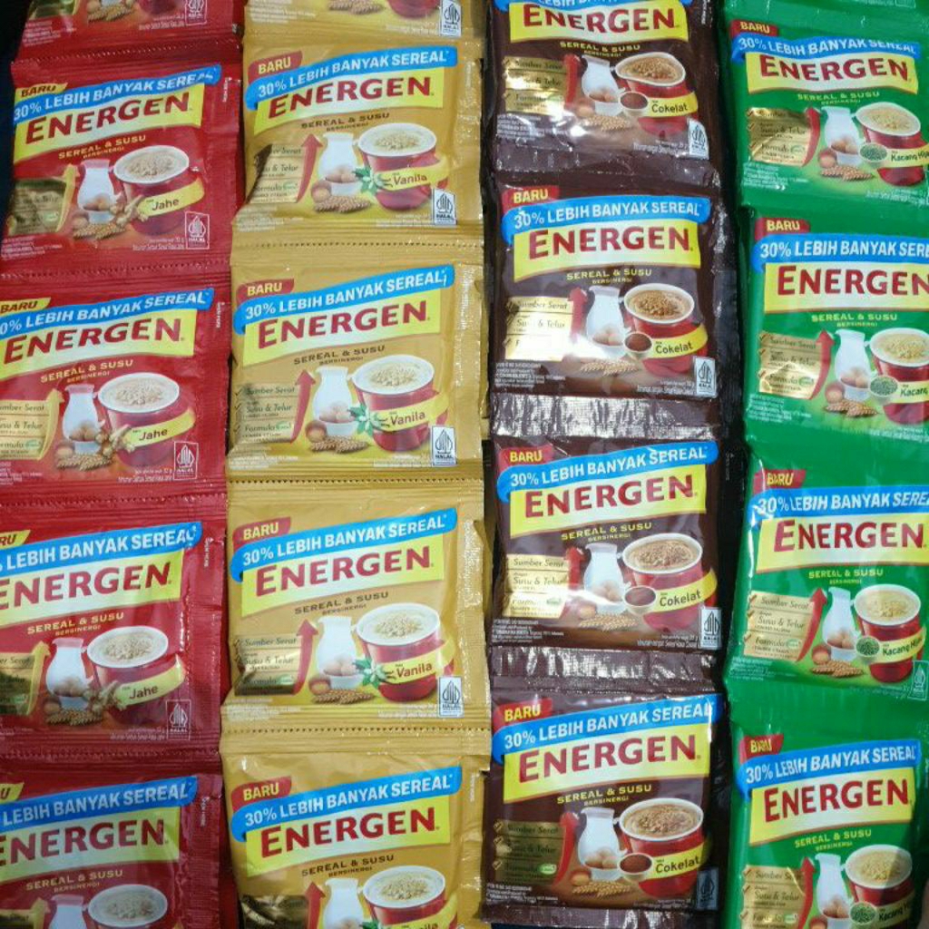 

Energen Sereal rasa Kacang Hijau Coklat Vanila dan Jahe