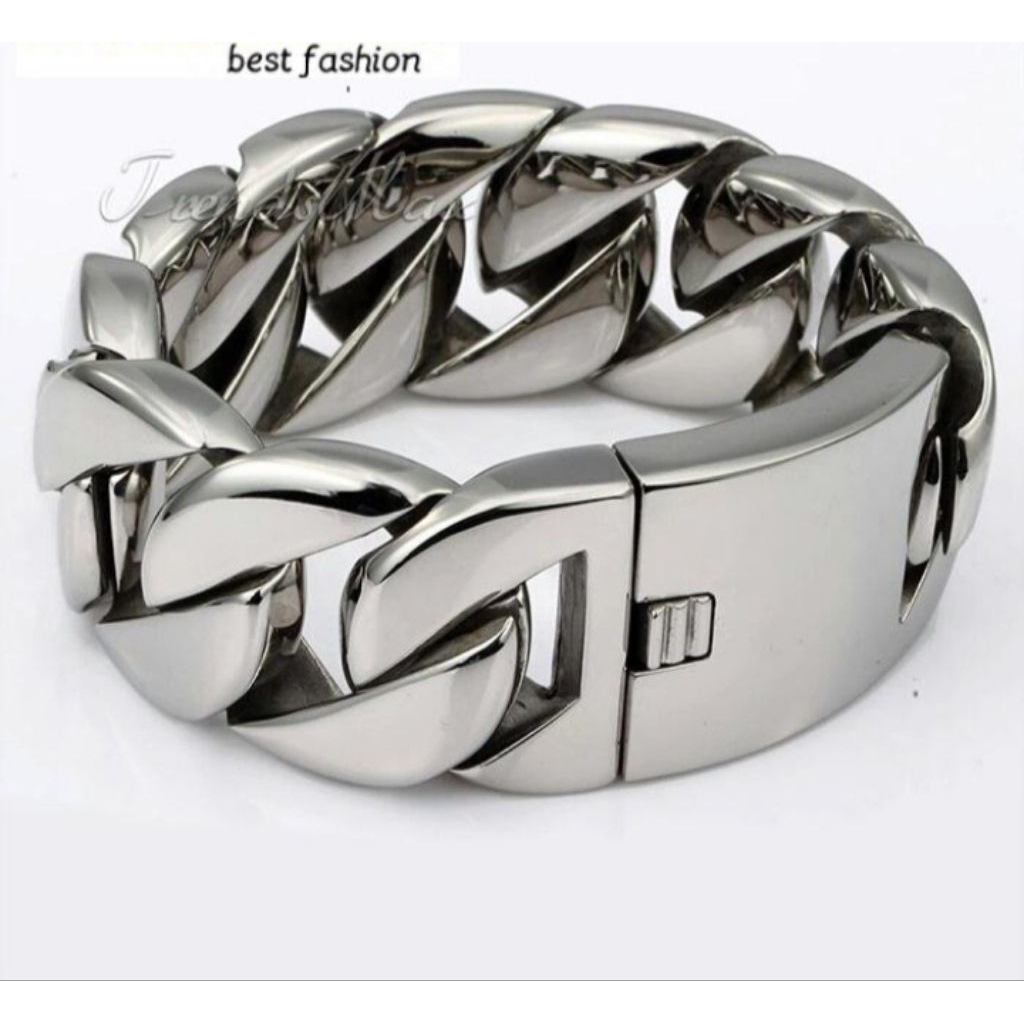 gelang pria rantai titanium big size super jumbo silver crom