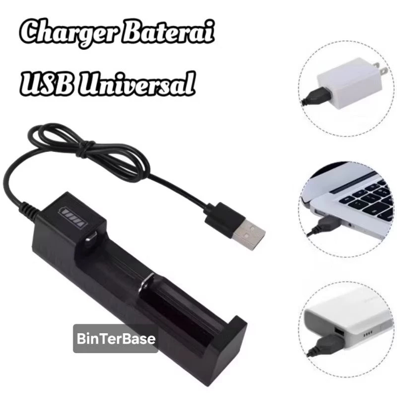 Charger Alat Casan Baterai 18650 port USB 1 Slot charge Isi Ulang A2 A3 AA AAA Universal desktop jac
