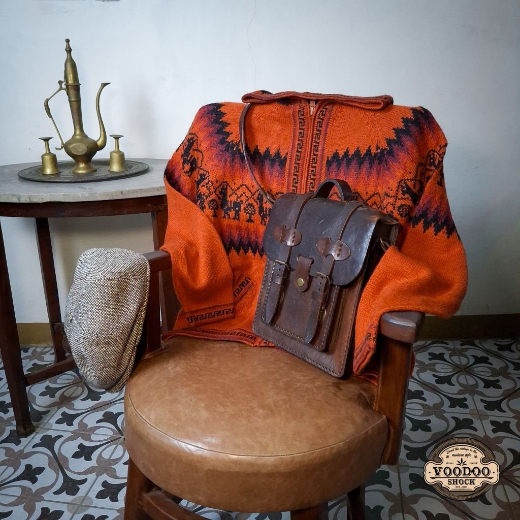 VOODOO - 373 - Vintage Classic Etnic Native American Graphic Pattern Knit Premium Alpaca Wool Zipper