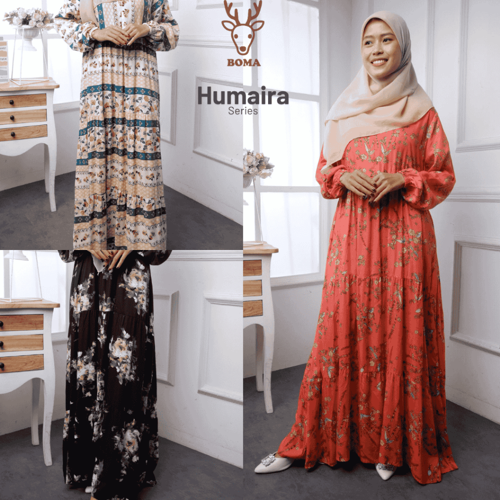 Humaira-Gamis Santai Wanita Remaja Rumahan Jalan-jalan Harian Trend Lebaran Terbaru Kekinian Elegan