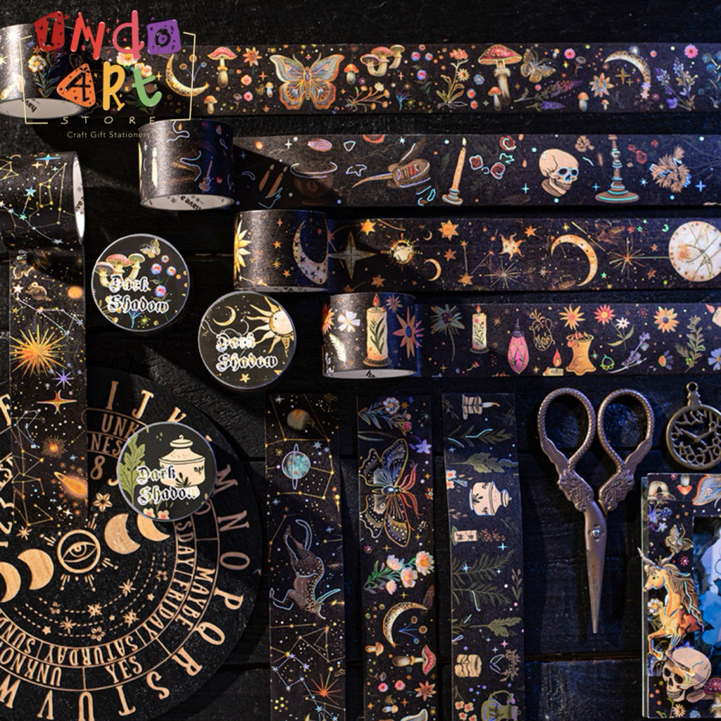 

(IAS) Washi Tape Selotip Isolasi Kertas Japanese Paper Gold Stamping Sticker Deco Stars Moon Planets Sun Rasi Binang Dark Space