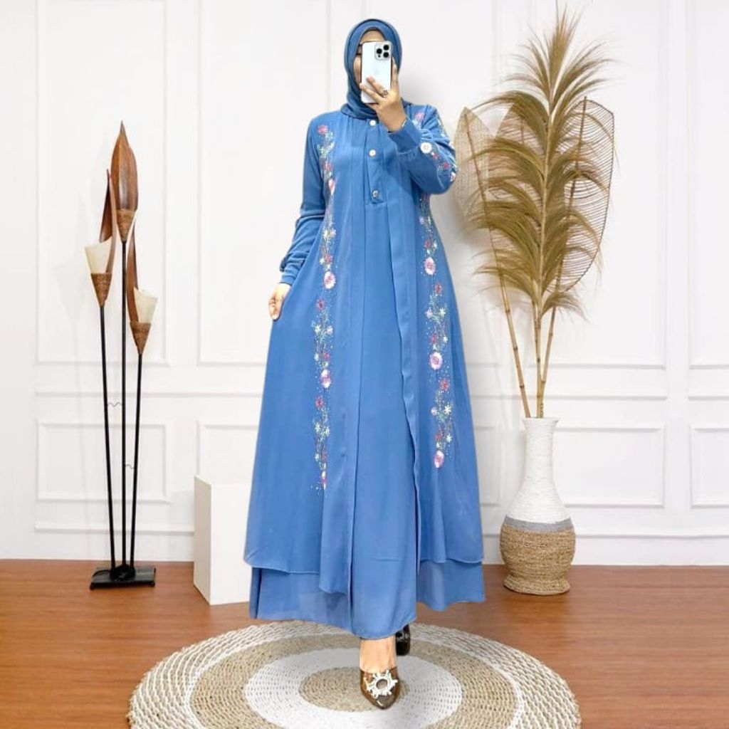 Dress Wanita Ceruty Babydoll Labella Maxi Gamis Wanita Rompi Mix Brukat