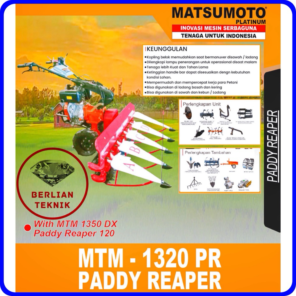Traktor Tiller Panen Penuai Padi / Paddy Reaper Matsumoto + Mesin Diesel 10 HP