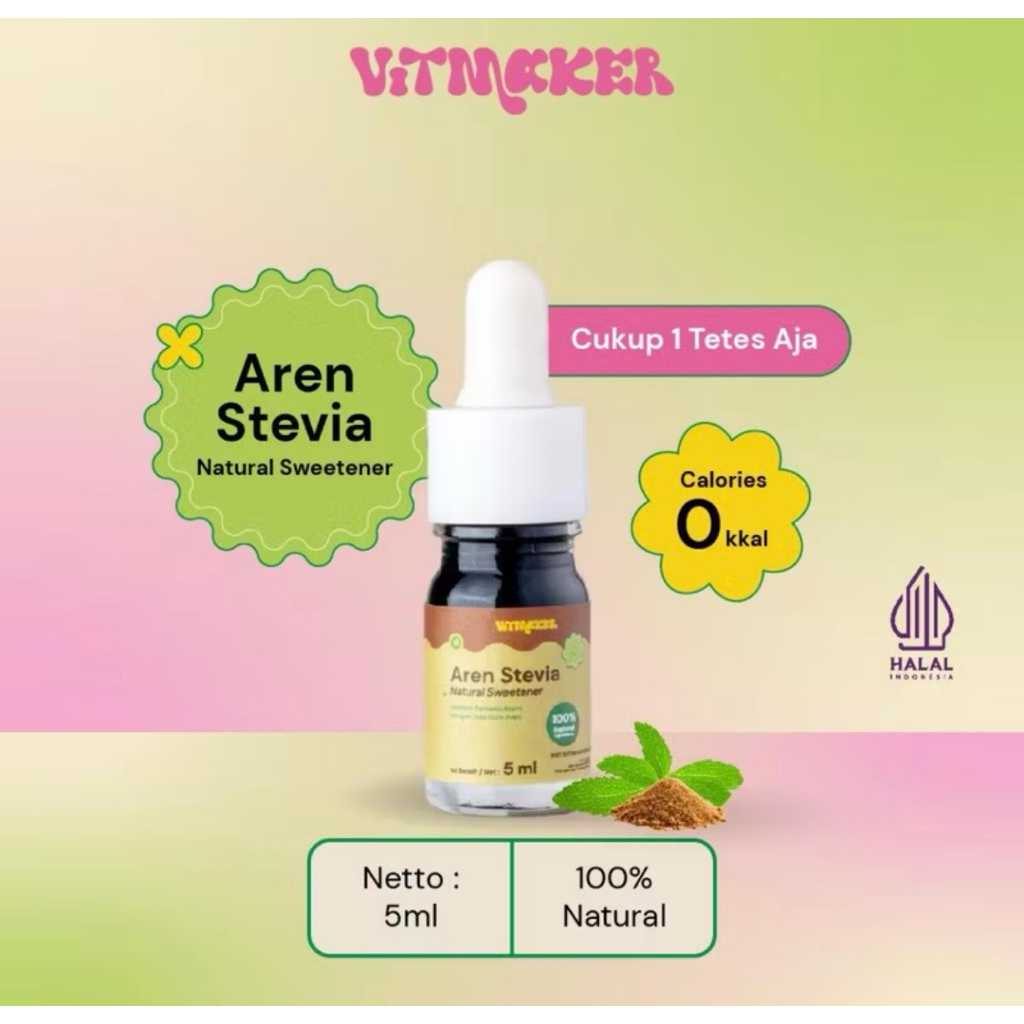 

Vitmaker Liquid Aren Stevia Pemanis Alami (pengganti gula dengan 0 calorie) 5ML HALAL DAN BPOM