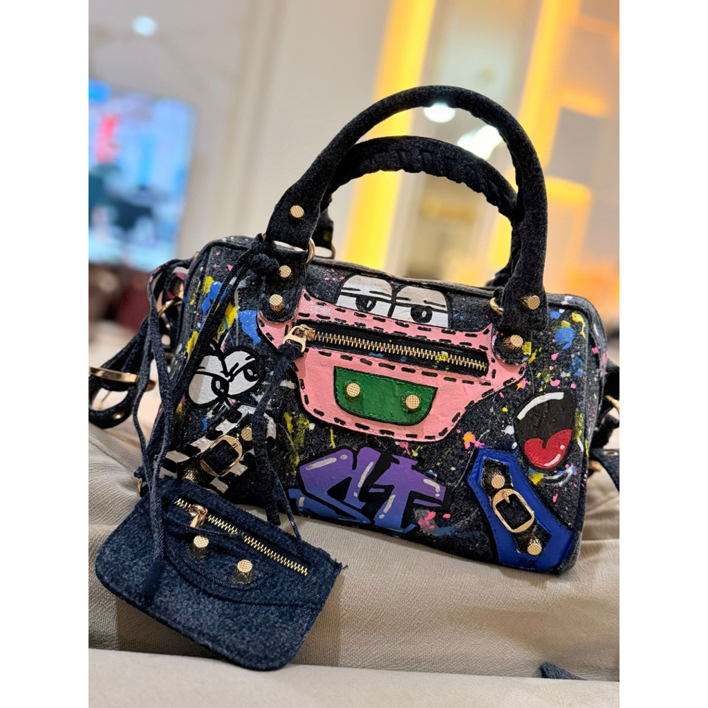 Tas Lukis/tas unik/tas lukis manual/Tas seni/lukisan/Tas wanita/Tas bahu/tas selempang/handmade