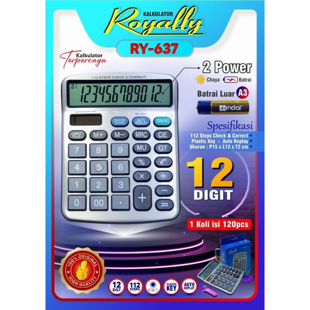 

KALKULATOR ROYALLY 12 DIGIT RY-637 SOLLAR PANEL