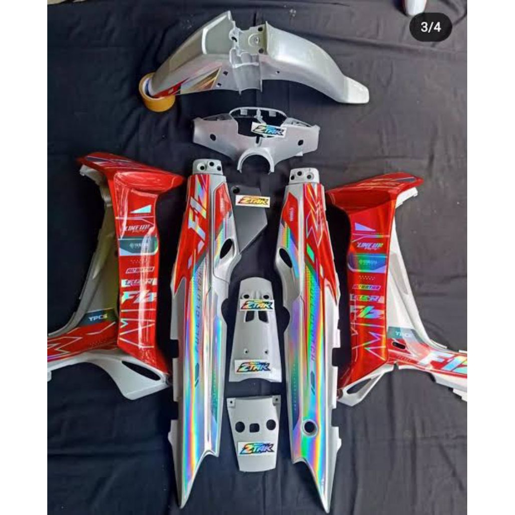 body set fizr striping hologram body halus warna merah silver