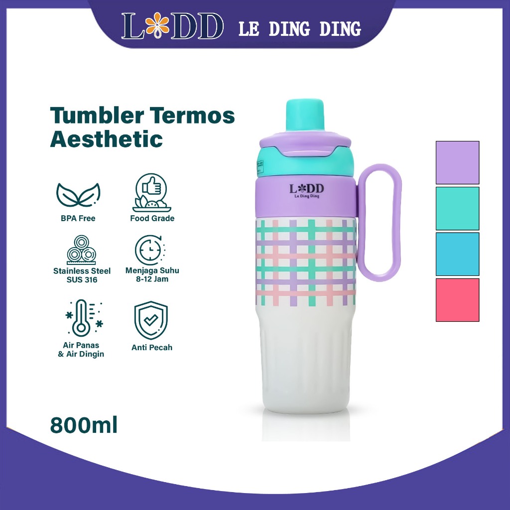 Ldd-Tumbler Aesthetic Botol Minum Lucu 800ML Anti Tumpah dan Tahan Panas & Dingin Stainless SUS-316