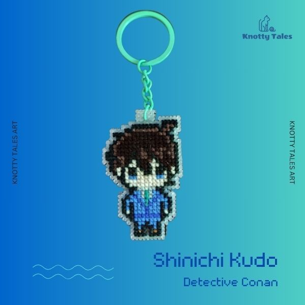 Knotty Shinichi Kudo Gantungan Kunci Detektif Conan Cross Stitch