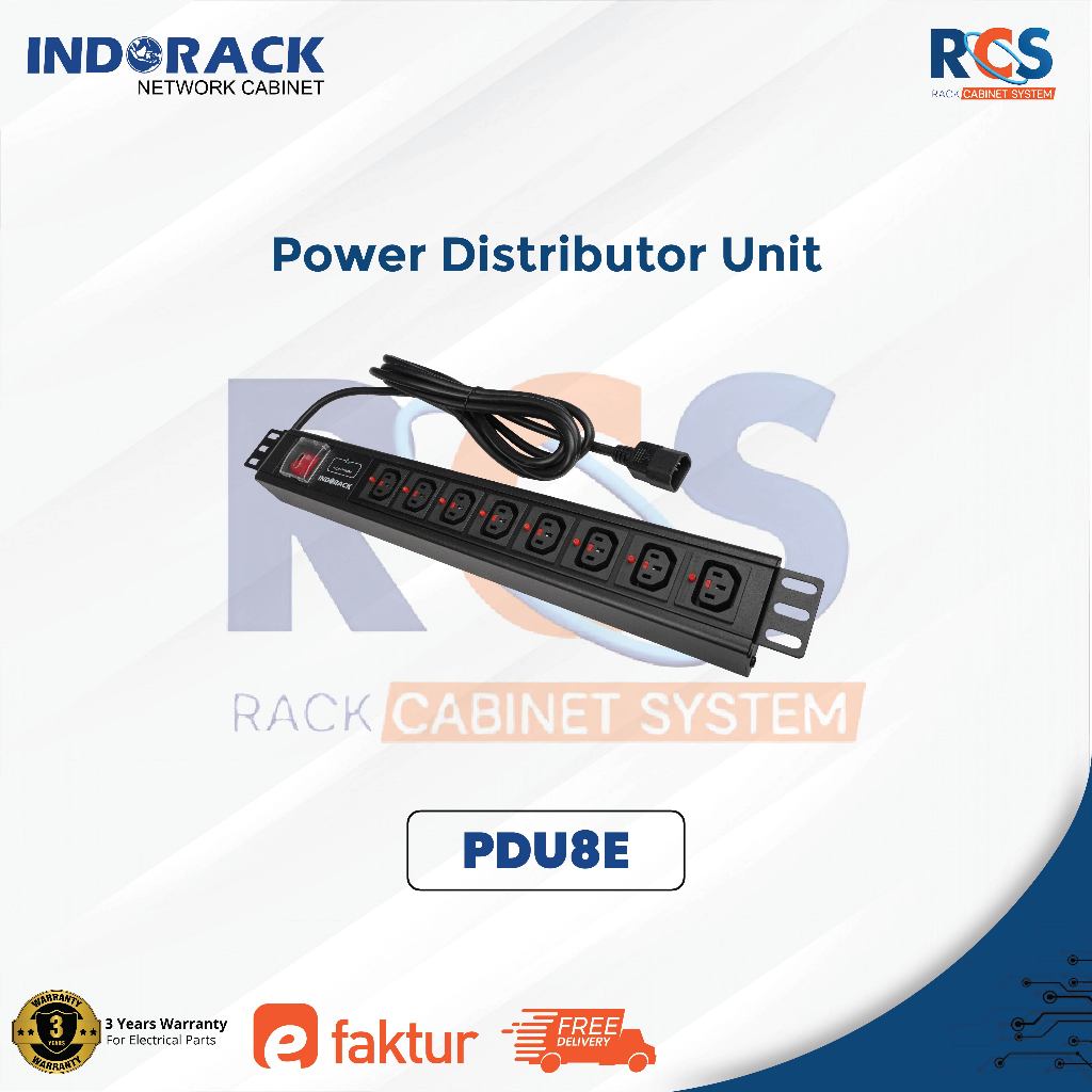 Indorack PDU 8 Outlet Europe Colokan 8 Slot PDU8E