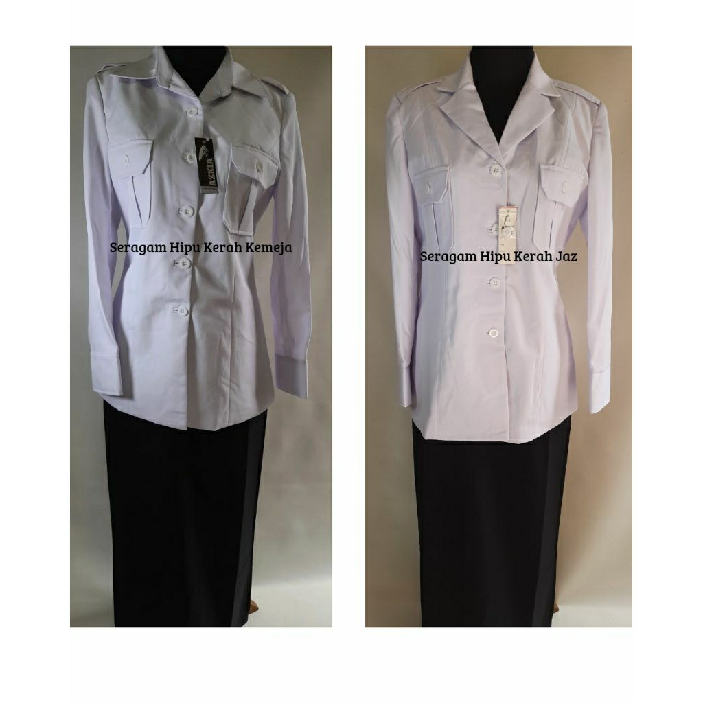 EXCLUSIVE SERAGAM KERJA WANITA HITAM PUTIH POLOS 2 SAKU DI DADA kerah kemeja & kerah jaz READY CELAN