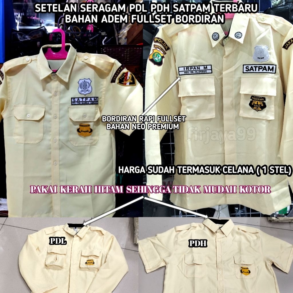seragam pdh satpam/baju pdl bahan gaia bahan resmi dari abu japi/baju pdh satpam terbaru warna krem/
